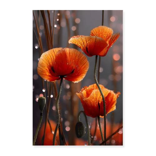 Sun-Kissed Poppies in Dew - Poster 24x36