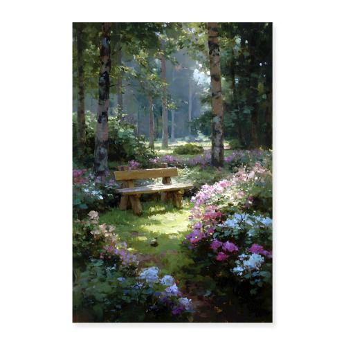 Digital Painting: Floral Bench Bliss - Poster 24x36