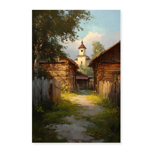 Digital Painting: Sunlit Village Charm - Poster 24x36