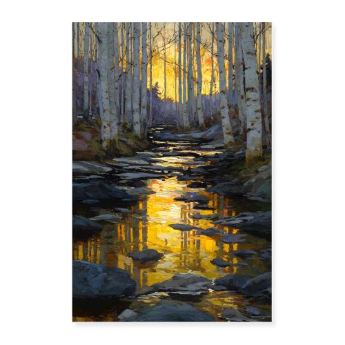 Digital Painting: Golden Dusk Reflections - Poster 24x36