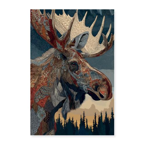 Mosaic Moose Portrait - Poster 24x36