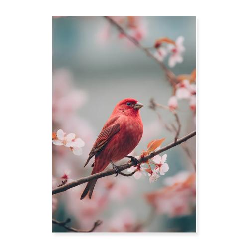 Red bird: Blossom Perch - Poster 24x36