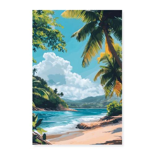 Digital Painting: Tropical beach on a sunny day - Poster 24x36