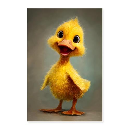 Cheerful yellow cartoon baby duck - Poster 24x36