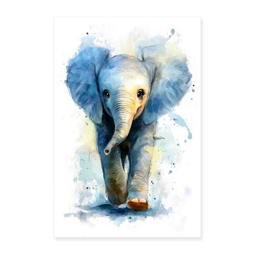 Baby Elephant Watercolor Charm - Poster 24x36
