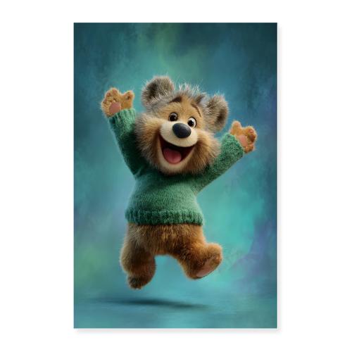 Blue Background Bear Jump - Poster 24x36