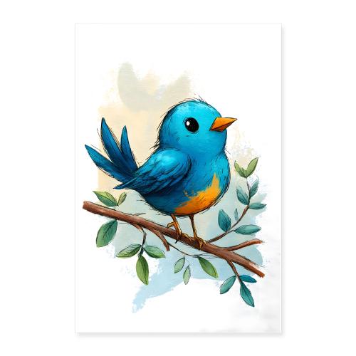 Blue and Orange Forest Bird - Poster 24x36