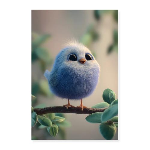Shy Blue Bird on a Branch - Poster 24x36