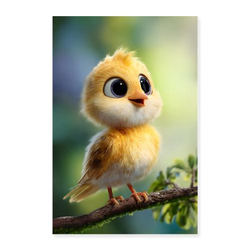 Yellow-White Bird with Big Eyes - Poster 24x36