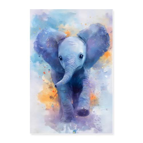 Watercolor Baby Elephant Delight - Poster 24x36