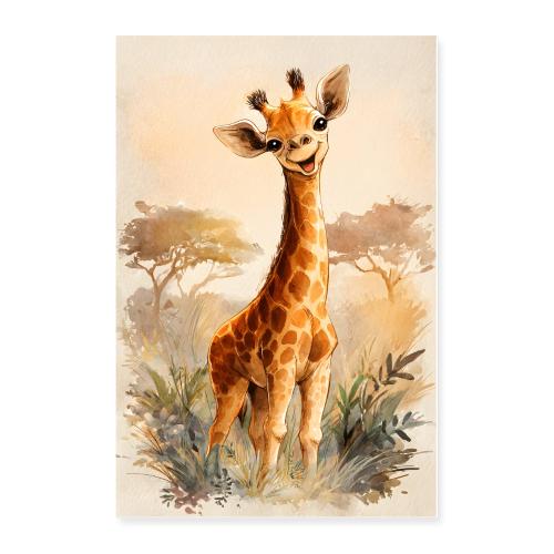 Cheerful Baby Giraffe in the Savannah - Poster 24x36