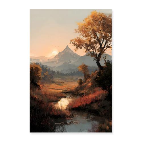 Fall Stream at Sunset - Poster 24x36