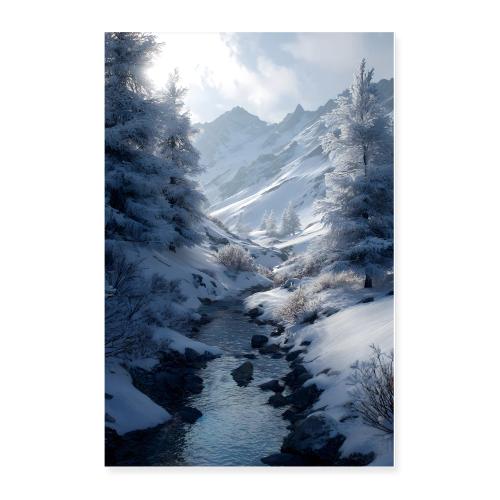 Snowy Mountain Valley - Poster 24x36