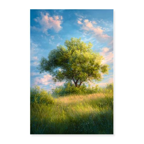 Summer: Golden Light on the Hilltop Tree - Poster 24x36
