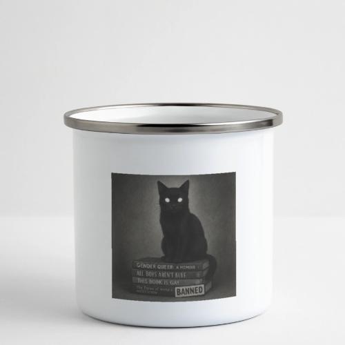 Cat on Banned Books - Camper Mug