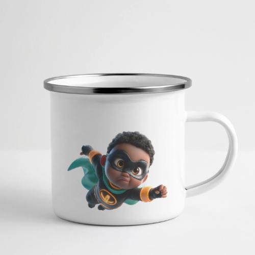 Brave Cartoon Superhero Boy in Green Cape - Camper Mug