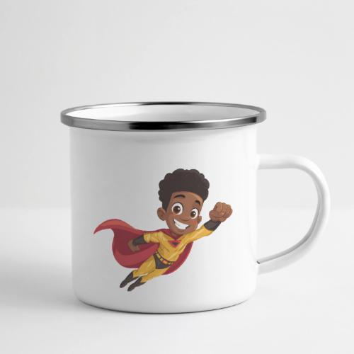 Flying Cartoon Superhero Boy in Red Cape - Camper Mug