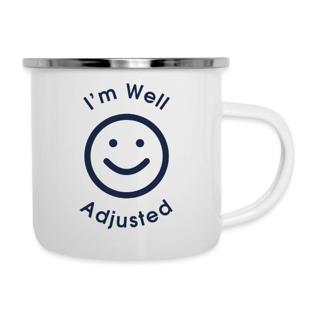 Flat product shot of the Im Well Adjusted camper mug