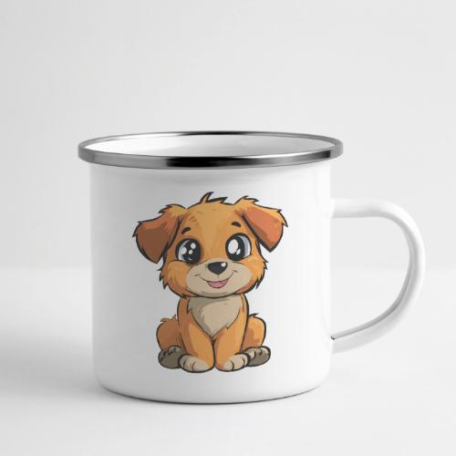 Cute Sitting Puppy Cartoon with Big Eyes - Camper Mug