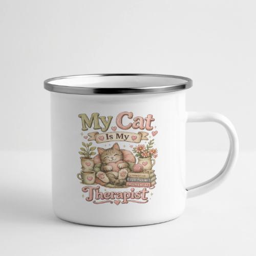 Flux Faux Embroidery My Cat Is My Therapist Design - Camper Mug