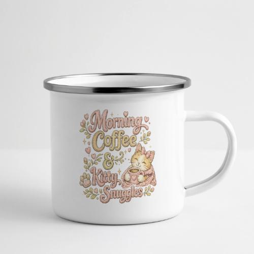 Morning Coffee & Kitty Snuggles Faux Stitched - Camper Mug