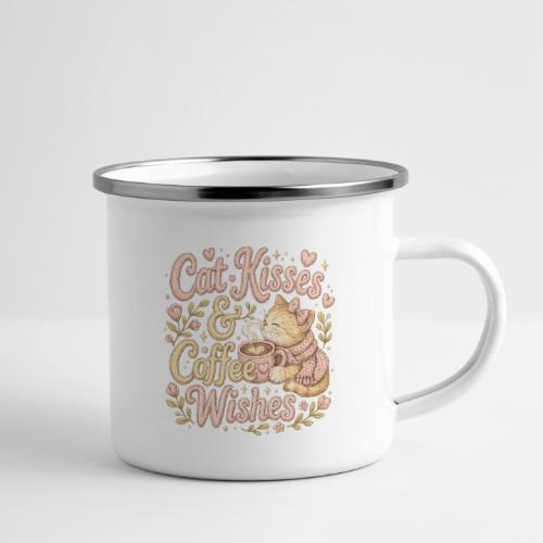 Cat Kisses & Coffee Wishes Faux Stitched - Camper Mug