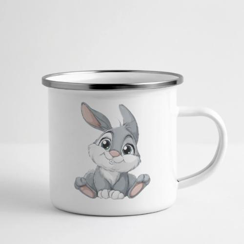 Joyful Grey and White Baby Rabbit Cartoon - Camper Mug