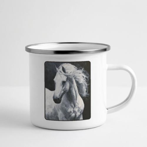 White Horse Oil Painting Design - Camper Mug