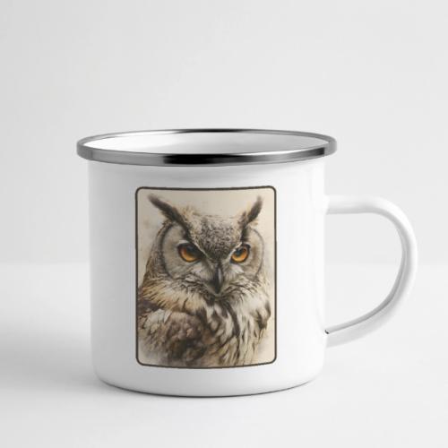 Great Horned Owl Watercolor Design - Camper Mug