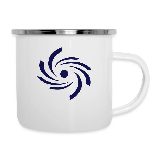 Taza de camping con el símbolo de huracán azul oscuro de Huracanes Caribe