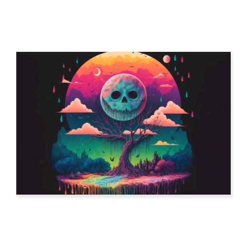 A Full Skull Moon Smiles Down On You - Psychedelic - Poster 36x24