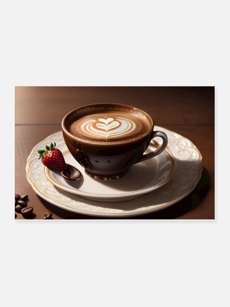 cappuccino coffee with Roasted coffee beans - Poster 36x24 - white - Front