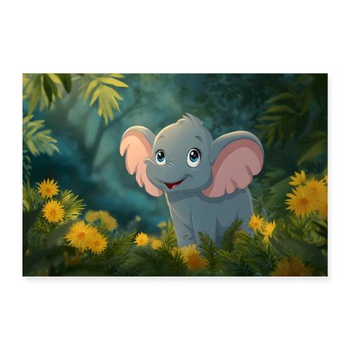 Elephant Among Yellow Blooms - Poster 36x24