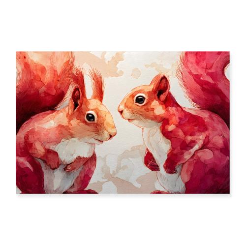 Watercolor Squirrel Companions - Poster 36x24