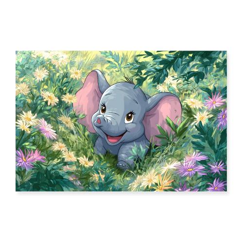 Elephant in a Flower Garden - Poster 36x24