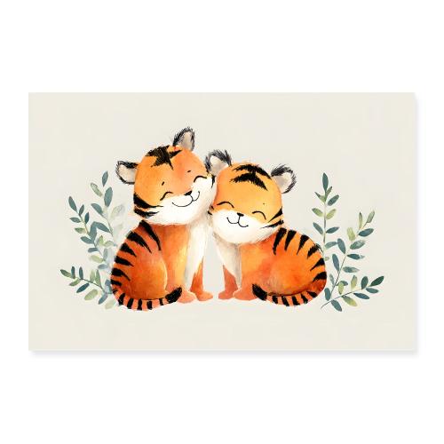 Smiling Tiger Cubs Together - Poster 36x24