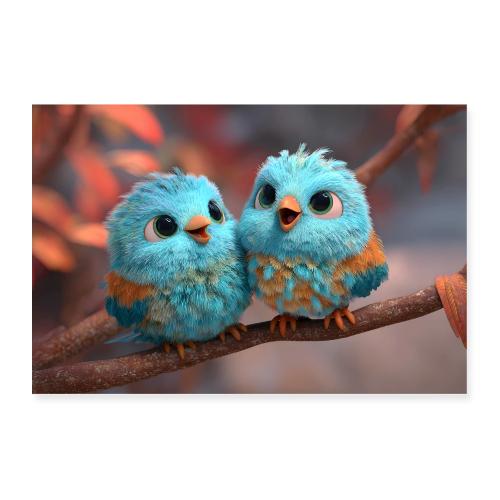 Playful Blue-Orange Parrots - Poster 36x24