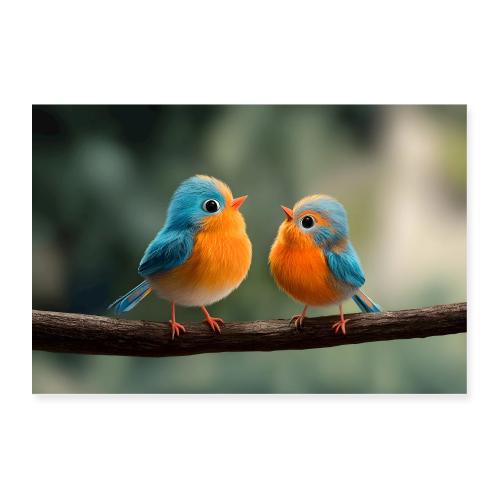 Blue And Orange Birds Face to Face - Poster 36x24