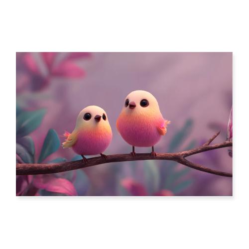 Dreamy Pink Birds on a Branch - Poster 36x24