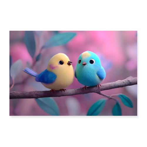 Blue and Yellow Feathered Friends - Poster 36x24