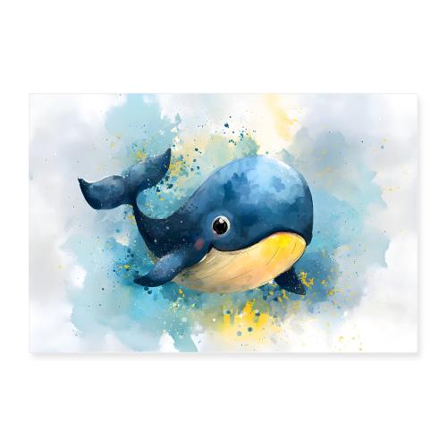 Baby Whale: Blue and Yellow Sea Friend - Poster 36x24