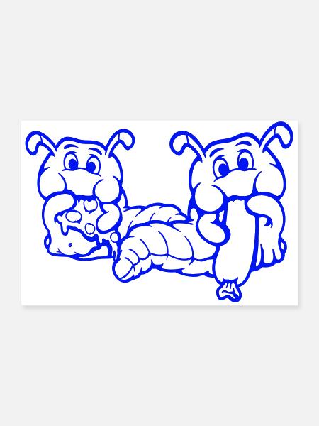 Caterpillar Worm Happy Eating Pizza Sausage Food - Poster 36x24 - white - Front