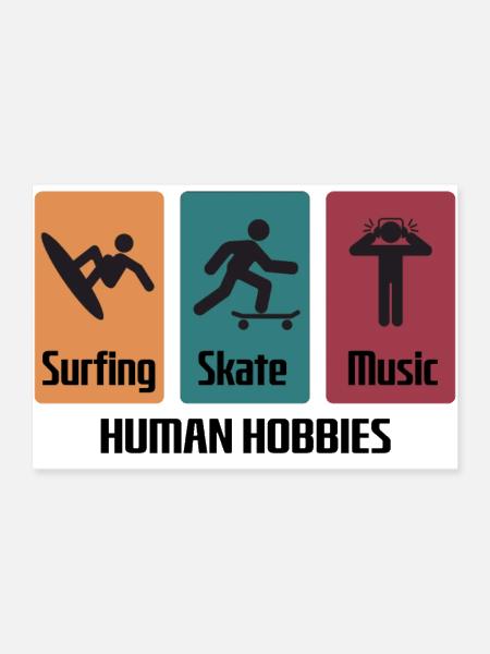 Loisirs humains - Surf Skate Musique Style Rétro - Poster 36 x 24 po - blanc - Devant