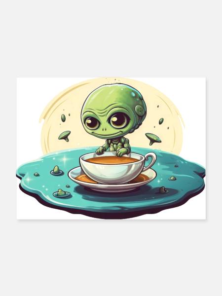 green alien coffee coffee drinker - Poster 24x18 - white - Front