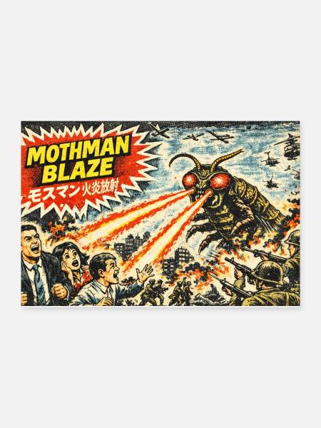Mothman Blaze Retro Invasion - Poster 12x8 - white - Front