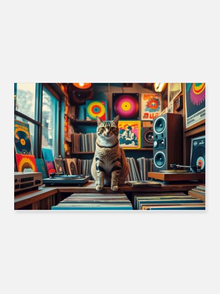Retro Cats de Record Paradise - Poster 12 x 8 po - blanc - Devant