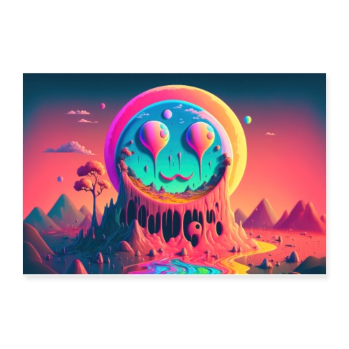 Paint Drip Smiling Face Mountain - Psychedelia - Poster 12x8
