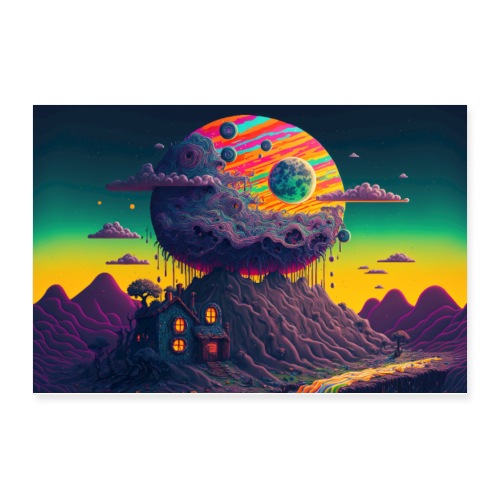 Imagination Mountain Land - Psychedelic Landscape - Poster 12x8