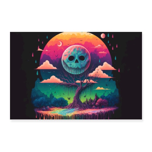 A Full Skull Moon Smiles Down On You - Psychedelic - Poster 12x8