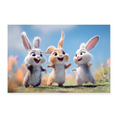 Rabbit Meadow Trio - Poster 12x8